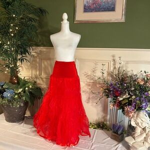Long Red maxi A-line crinoline petticoat skirt